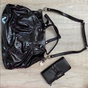 Brown Coach purse with matching wallet